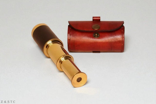 Vintage Style Brass Telescope Pirate Spyglass 6 Inch with Hardwood Case