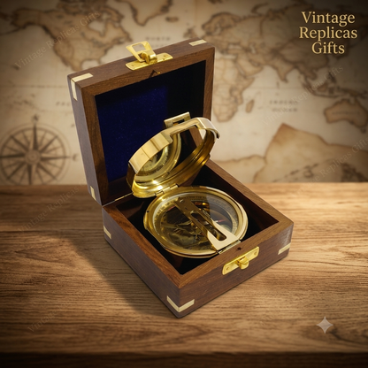 Handmade Brass Brunton Compass Kelvin & Hughes 1917 Antique Nautical Decor