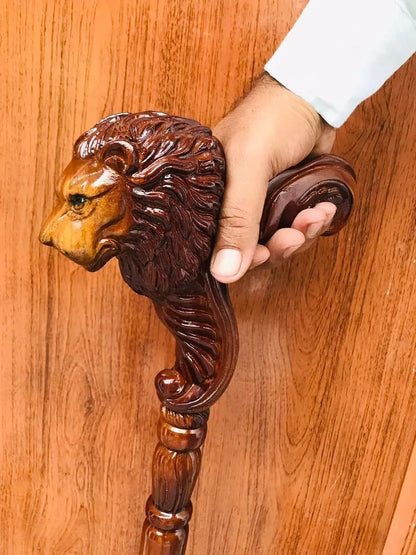 Lion Head Wooden Walking Cane | Handmade Vintage Gentleman’s Walking Stick