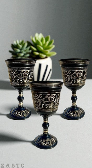 Royal Brass Champagne Goblets – Floral Engraved Toasting Glasses | Handmade Set