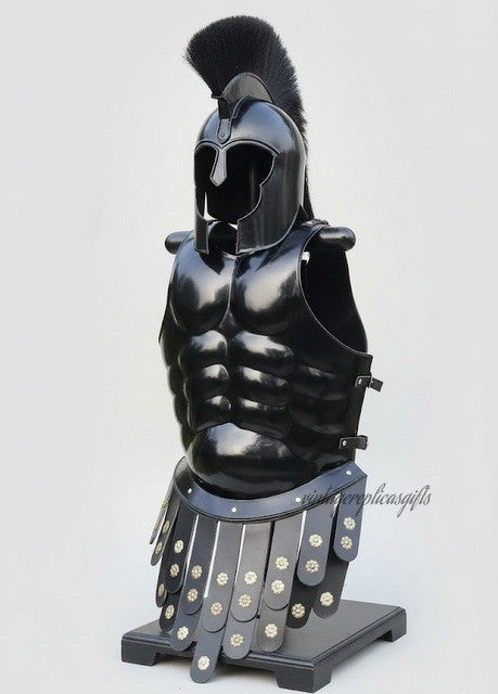 VintageReplicasGifts Collector's Black Spartan Muscle Armor Cuirass Helmet