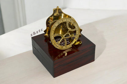Brass Sundial Compass for Hiking Vintage Nautical Compass with Wooden box