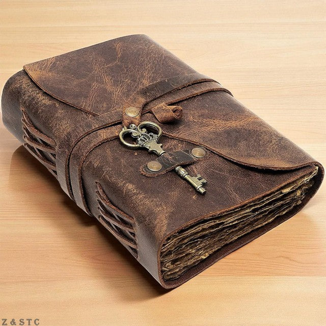 Handcrafted Vintage Leather Writing Notebook 6 Embossed Cover & Deckle Edge Page