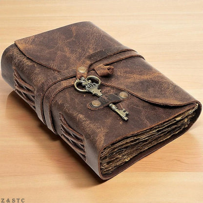 Handcrafted Vintage Leather Writing Notebook 6 Embossed Cover & Deckle Edge Page
