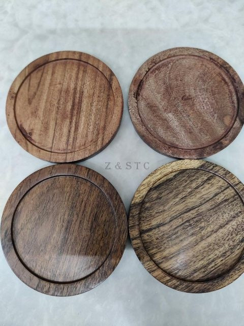 Natural Acacia Wooden Coaster Set – Rustic Drink Coasters for Coffee Tables.
