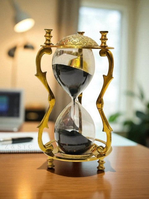 Vintage Brass & Glass Sand Hourglass – Nautical Maritime Timer