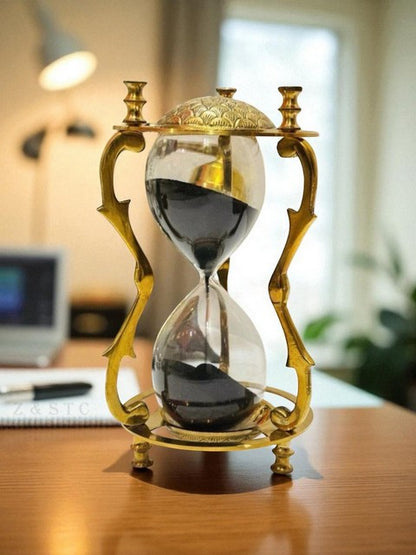 Vintage Brass & Glass Sand Hourglass – Nautical Maritime Timer