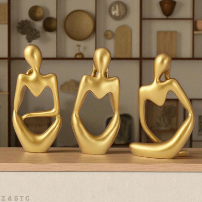 Set of 3 Thinker Men Statues – Gold Resin Home Decor