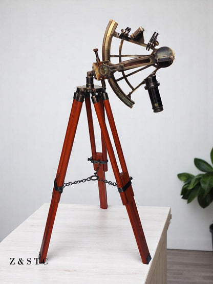 Nautical Brass Sextant on Tripod Stand – Collector’s Instrument Replica