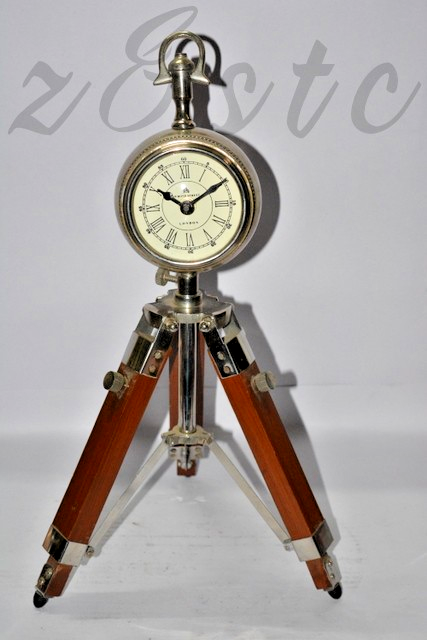 Decorative Brass & Wood Tripod Clock – Antique Nickel Finish Collectible Gift It