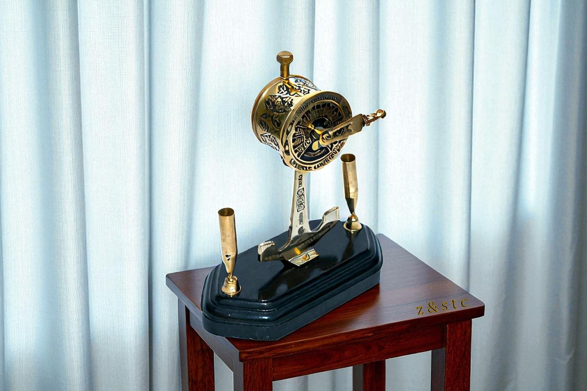 Brass Telegraph Figurine Pen Stand Vintage Watch Design Handmade Desk Organizer