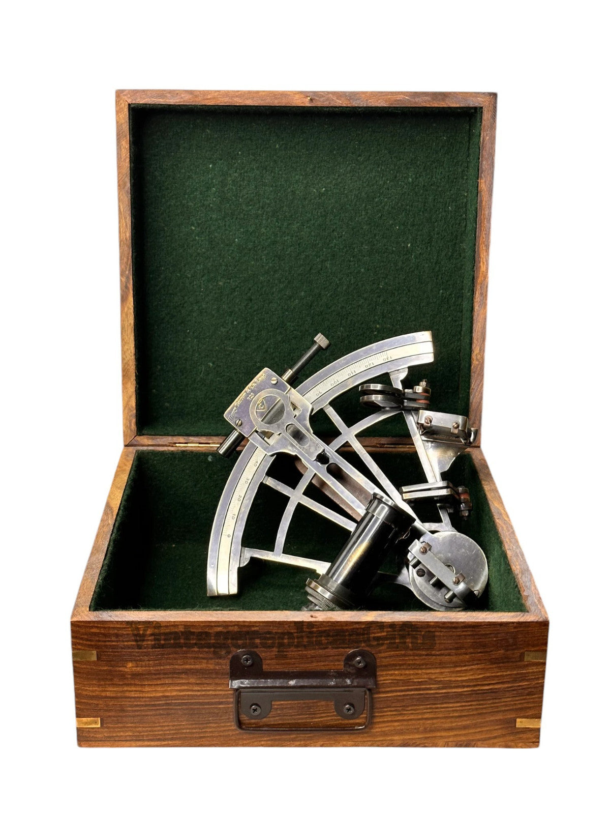 Vintage Brass Nautical Sextant 8" - German Marine Collectible with Wooden Box