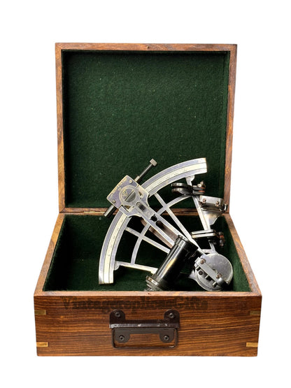 Vintage Brass Nautical Sextant 8" - German Marine Collectible with Wooden Box