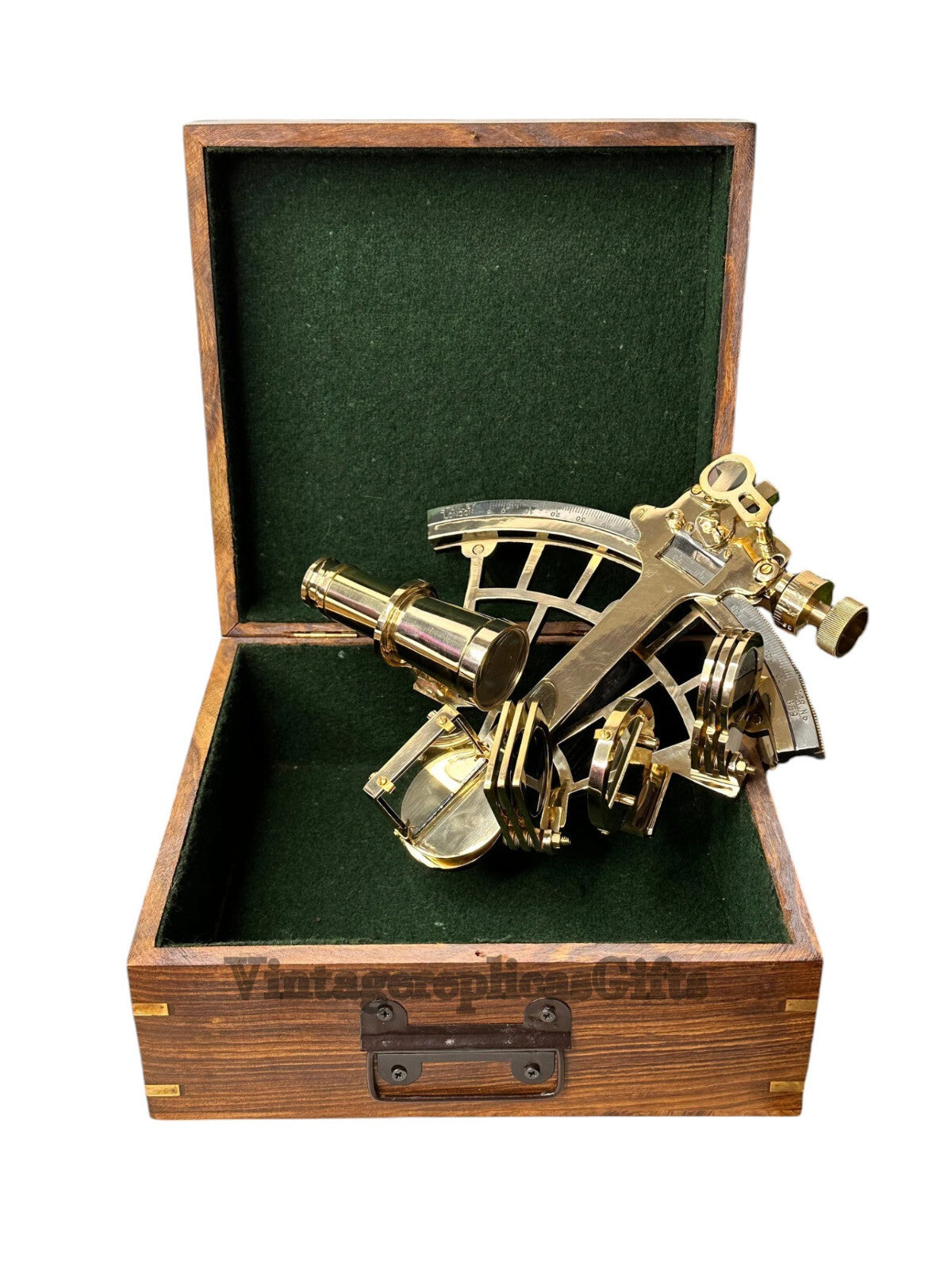 Antique Replica 9" Brass Sextant  Nautical Decor & Navigation Tool W/ wooden Box
