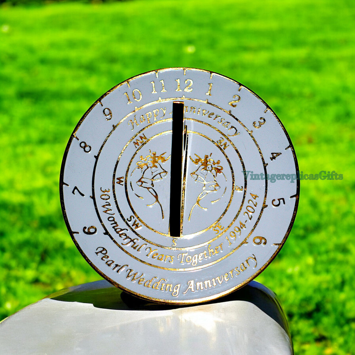 Custom 30th Pearl Wedding Anniversary 6” Brass Sundial – Personalized Gift