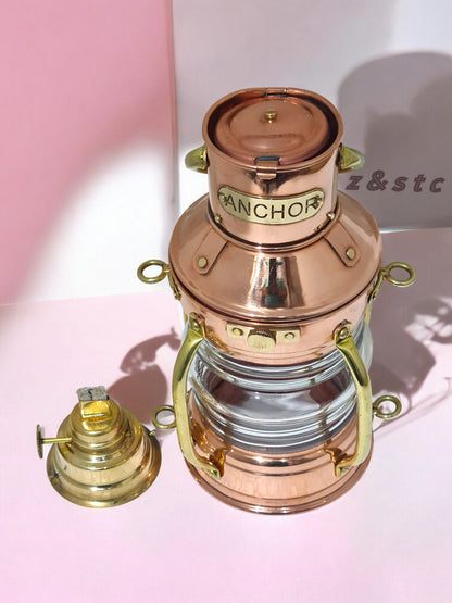 Handmade Copper Ship Anchor Lantern – 8'' Maritime Oil Lamp