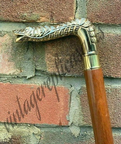 Snake Head Brass Handle Cane 3 Ft Wooden Walking Stick Vintage Nautical Gift