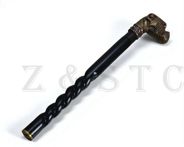 Brass Dog Head Cane Handle with Wooden Stick Handmade Walking Cane
