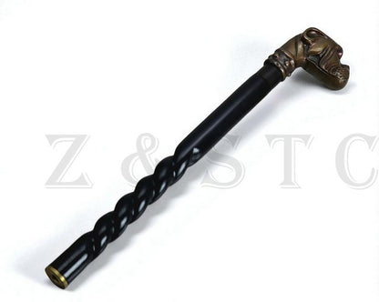 Brass Dog Head Cane Handle with Wooden Stick Handmade Walking Cane