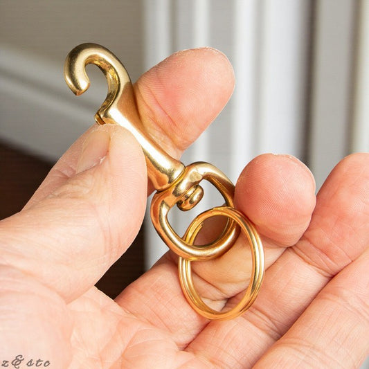 Pack of 16 Solid Brass Keychains Swivel Trigger Snap Hooks with Key Rings & Belt