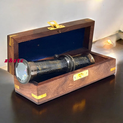 Handmade Brass Kaleidoscope with Wooden Box  Antique Style Replica