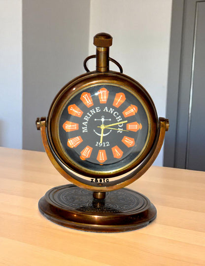Antique Look Desktop Clock Solid Brass Table Clock for Office or Shelf Decor
