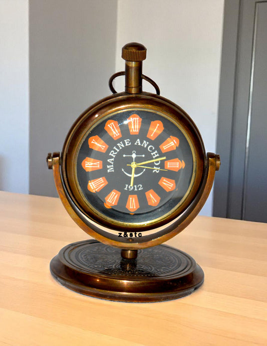Antique Look Desktop Clock Solid Brass Table Clock for Office or Shelf Decor