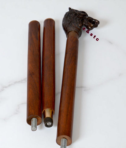 Wooden Walking Stick with Brass Lion Head Handle – Vintage Style Cane