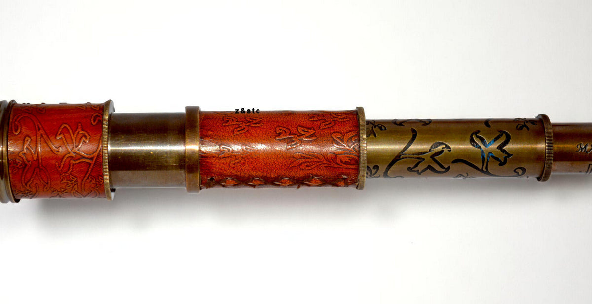 Vintage Brass Leather-Wrapped Telescope with Leather Box Nautical Spyglass Gift