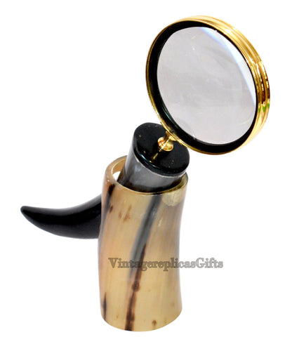 Vintage Brass Horn Handle Magnifying Glass Magnifier Desktop Accessories