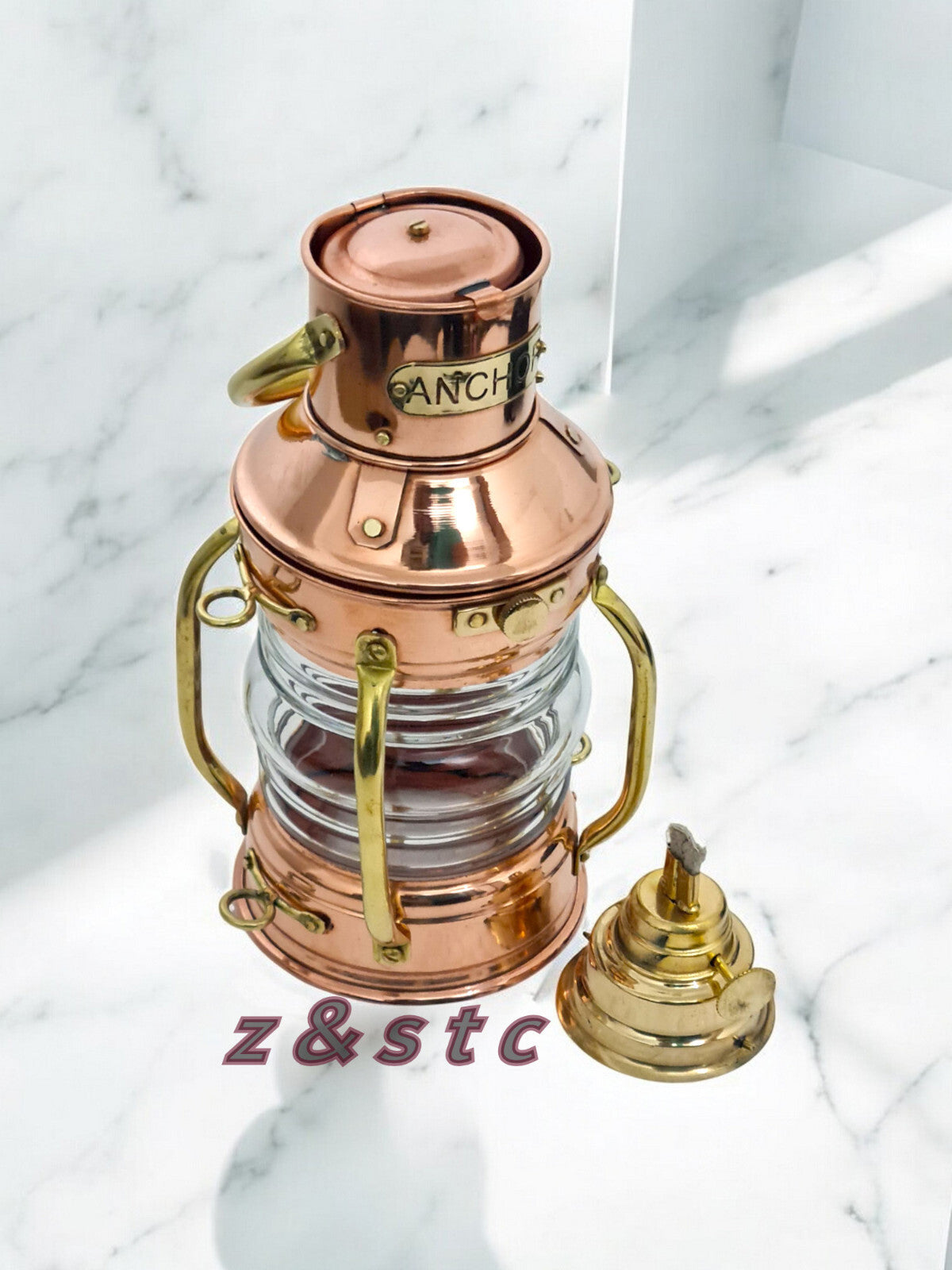 Handmade Copper Ship Anchor Lantern – 8'' Maritime Oil Lamp