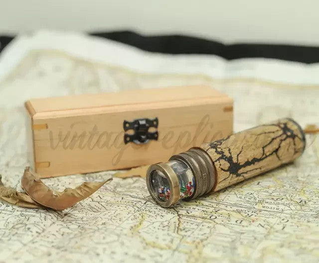 Personalized Brass Kaleidoscope Vintage Style with Wooden Case Handmade Gift Dec
