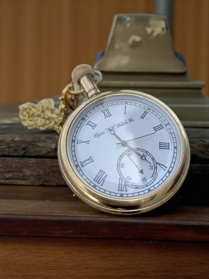 Handmade Brass Pocket Watch 2 Inch | Vintage Nautical American Elgin watch