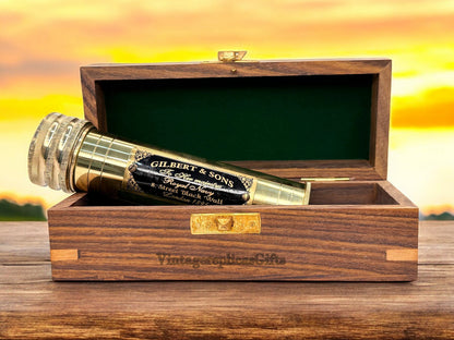 Antique Vintage Classic Brass Kaleidoscope W/ Wooden Box Kids Creative Toy Gift