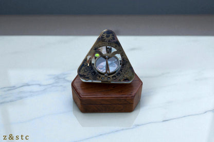 Gilbert & Sons Brass Sundial Compass – Vintage Triangular Design with Wooden Box