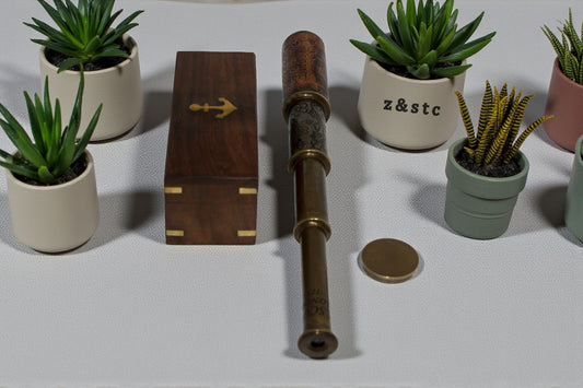Nautical Brass Spyglass Telescope in Handcrafted Wooden Box – Maritime Decor