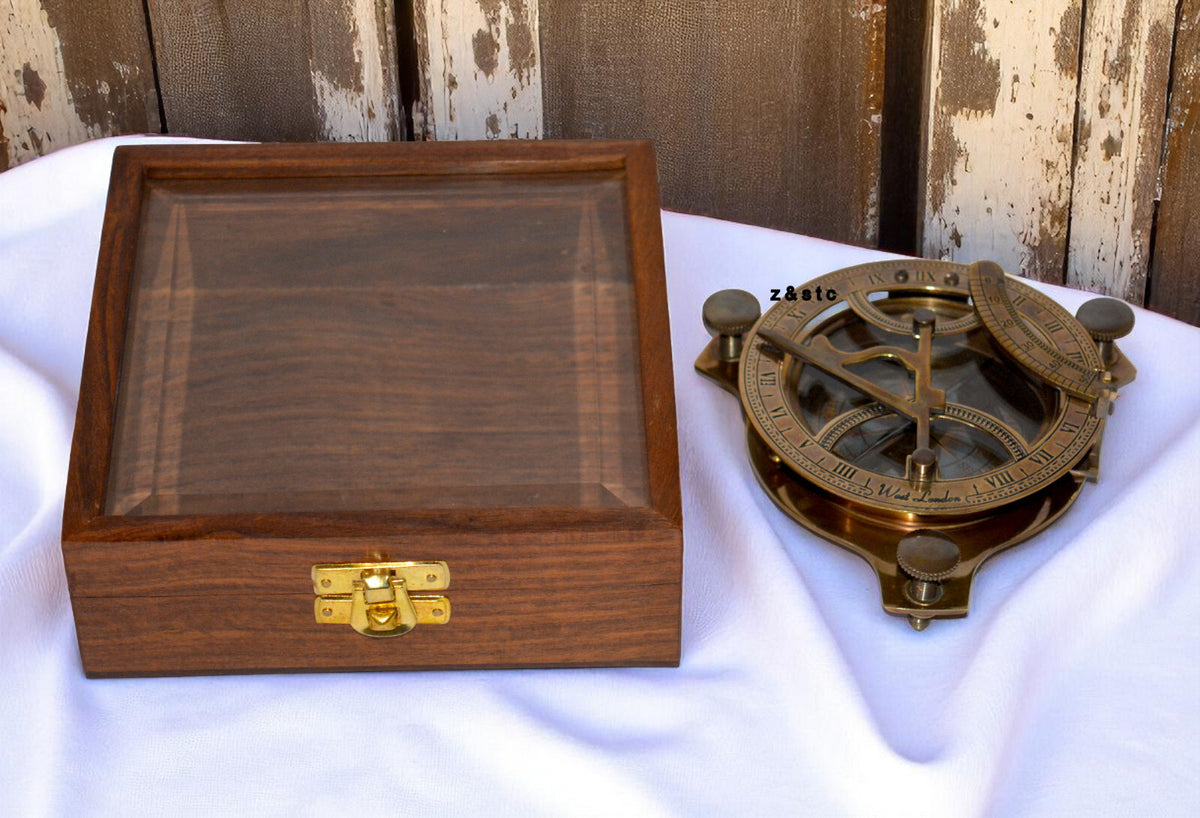 Decorative Brass Compass with Transparent Wooden Case – Explorer’s Gift
