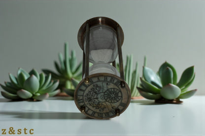 Decorative Antique Brass Hourglass Timer – 6" Sand Timer with 100-Year Calendar