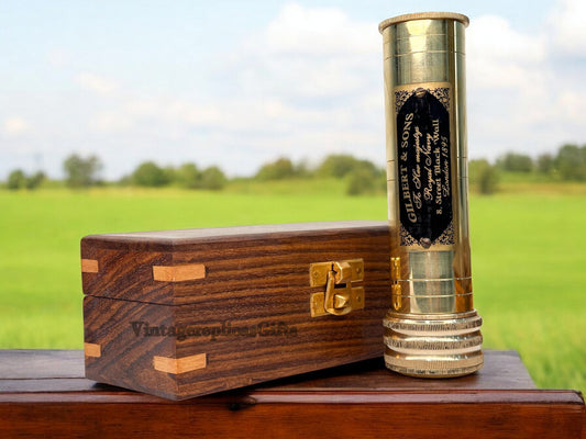 Antique Vintage Classic Brass Kaleidoscope W/ Wooden Box Kids Creative Toy Gift
