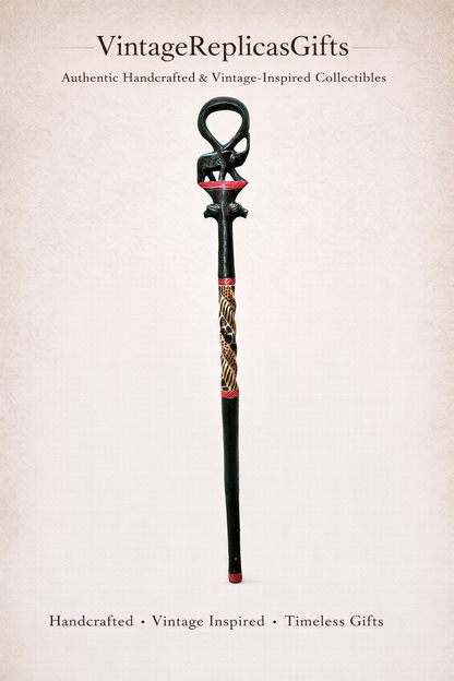 Handmade African Wooden Walking Stick Cane Kenya Tribal Elephant Lion Carved