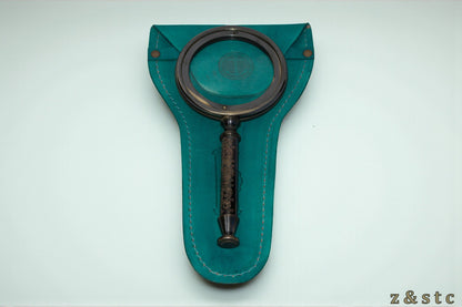 Henry Hughes Brass Handheld Magnifying Glass with Leather Cover – Vintage Replic