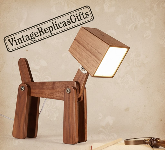 Wooden Dog LED Desk Lamp – Adjustable Rechargeable Table Lamp for Kids Rooms