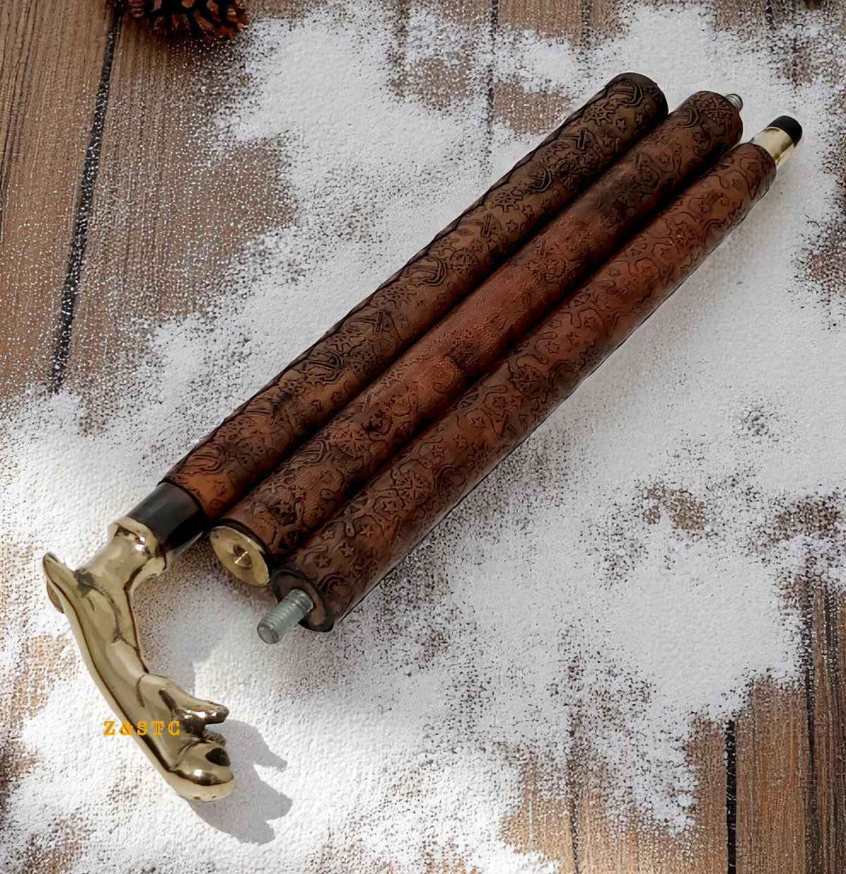Handcrafted Wooden Walking Stick – Brass Lion Head Handle, Vintage Cane for Men,
