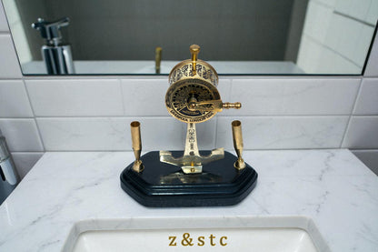Brass Telegraph Figurine Pen Stand Vintage Watch Design Handmade Desk Organizer