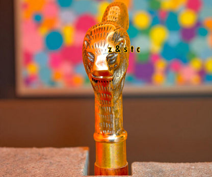 Brass Lion Head Walking Cane Vintage-Inspired Walking Stick