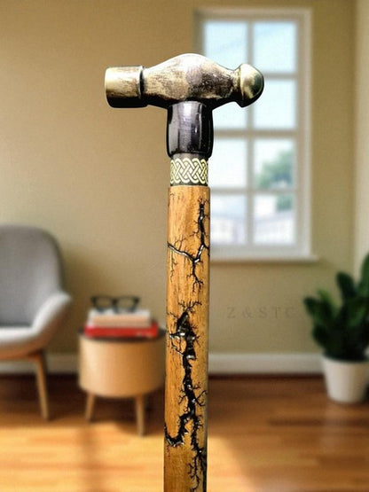 Handcrafted Victorian Walking Stick with Unique Solid Hammer Head Vintage Style