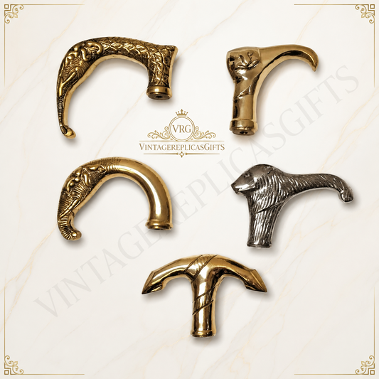 Lot of 5 Brass Walking Stick Handles – Victorian Steampunk Antique Style