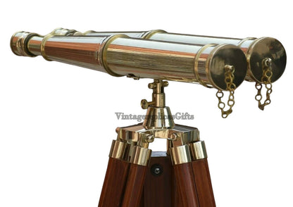 Nautical Brass 18" Binocular Marine Telescope w/ Floor Tripod Stand - Home Decor