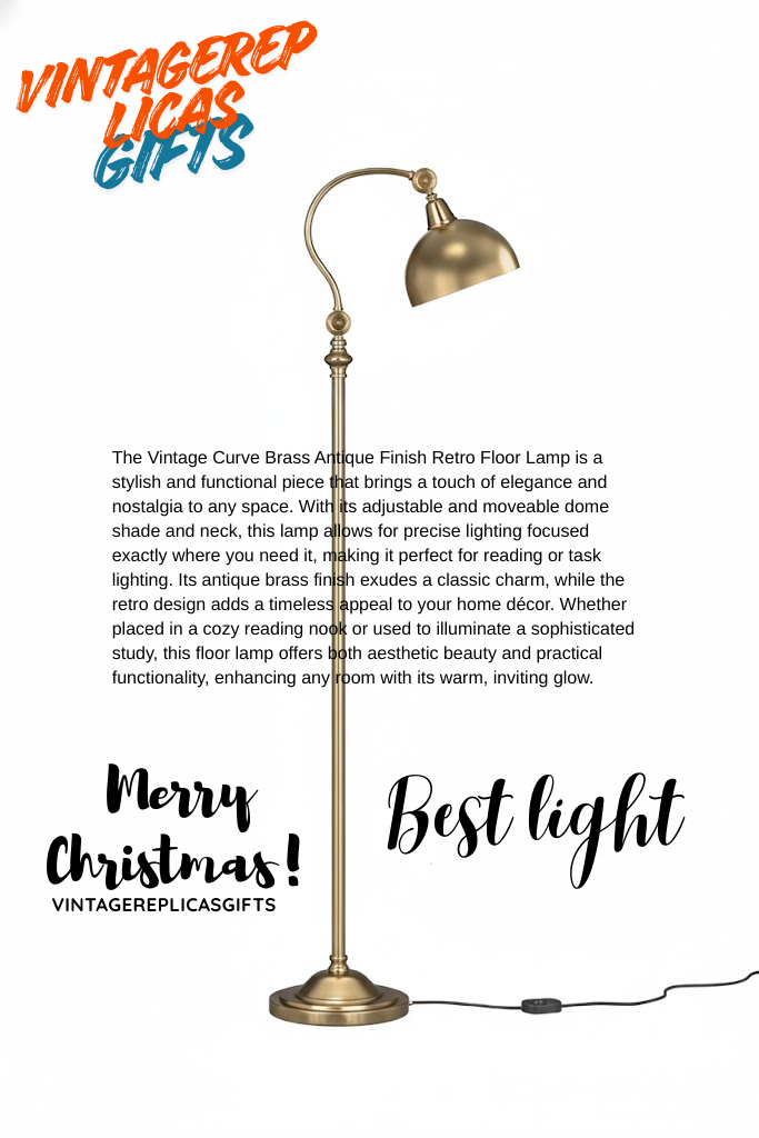 Antique Brass Finish Floor Lamp Adjustable Arm, 4.5ft Freestanding Reading Light
