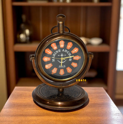 Antique Look Desktop Clock Solid Brass Table Clock for Office or Shelf Decor